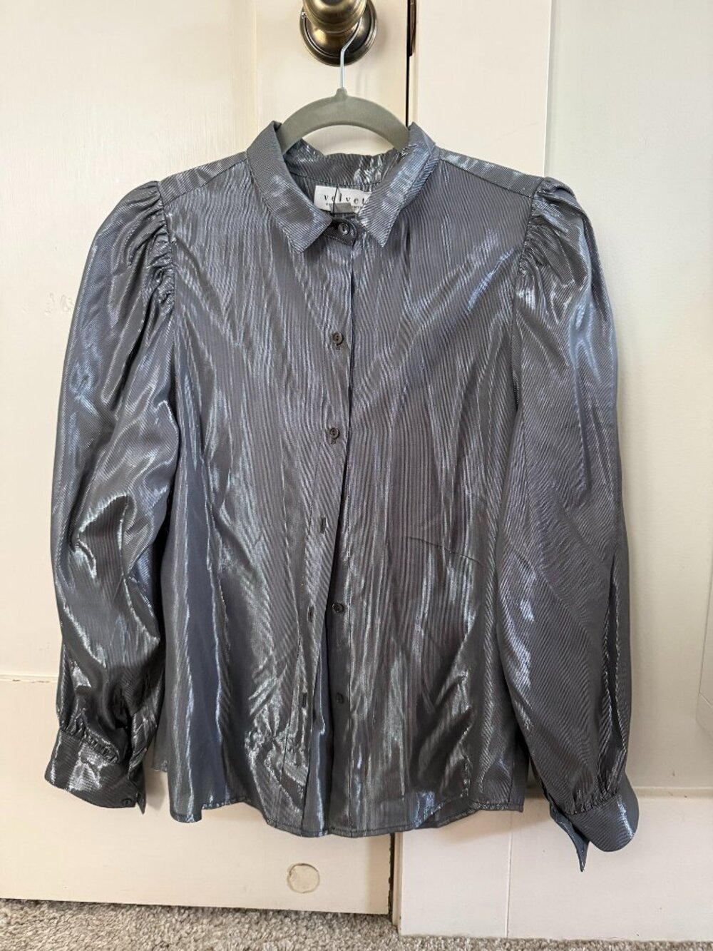 Velvet Brand - Metallic Silver Long Sleeve Blouse